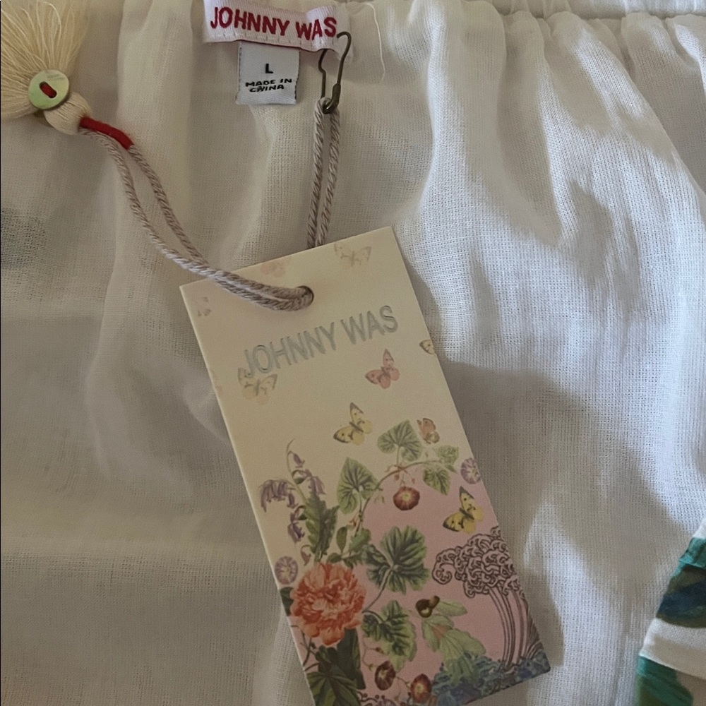 NWT Johnny Was Ecru Ardell tired ruffle skirt Size-L White/Multicolor Floral - Picture 6 of 12